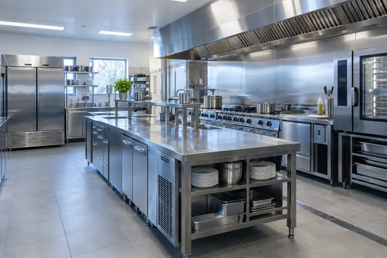Cocina industrial equipada con maquinaria de hostelería profesional